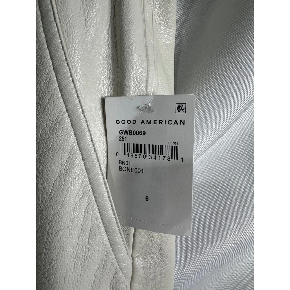 Good American Better Than Leather Shorts Bone White Faux Leather Drawstring nwt